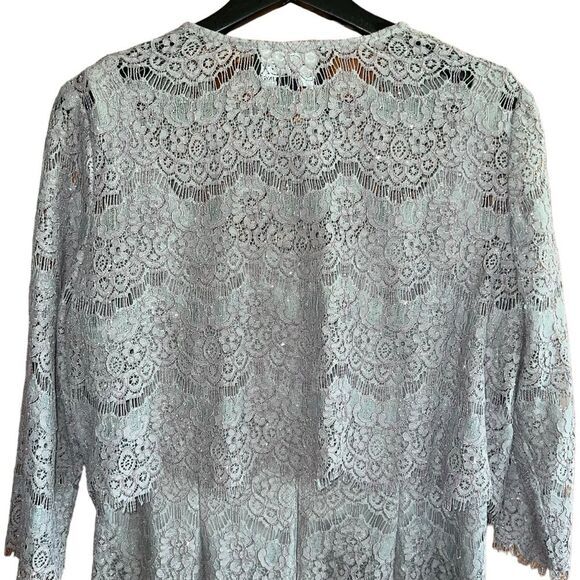 Alex Evenings Dress Size 12 Silver 2 PC Midi Lace Sparkle Sheath Jacket - Picture 5 of 16